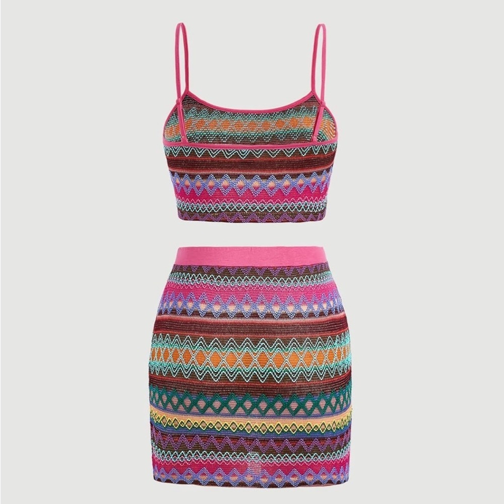 NWT Verdusa Women's 2 Piece Striped Crop Cami Top a & Mini Bodycon Skirt Set.